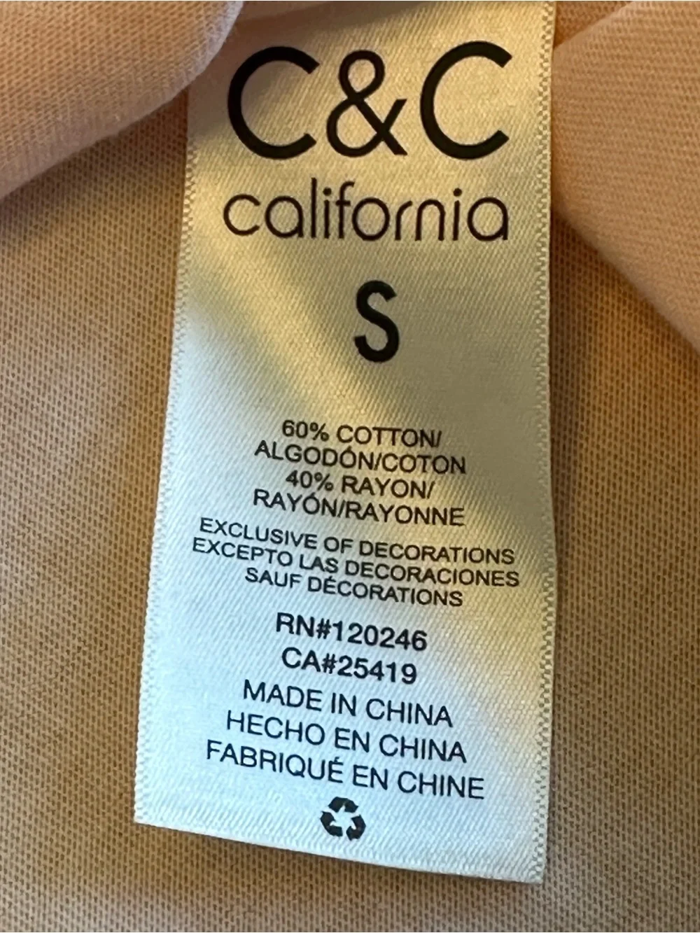 C&C California | Coco Boho Romantic Crochet Sleeve Tee, Peach, Size S